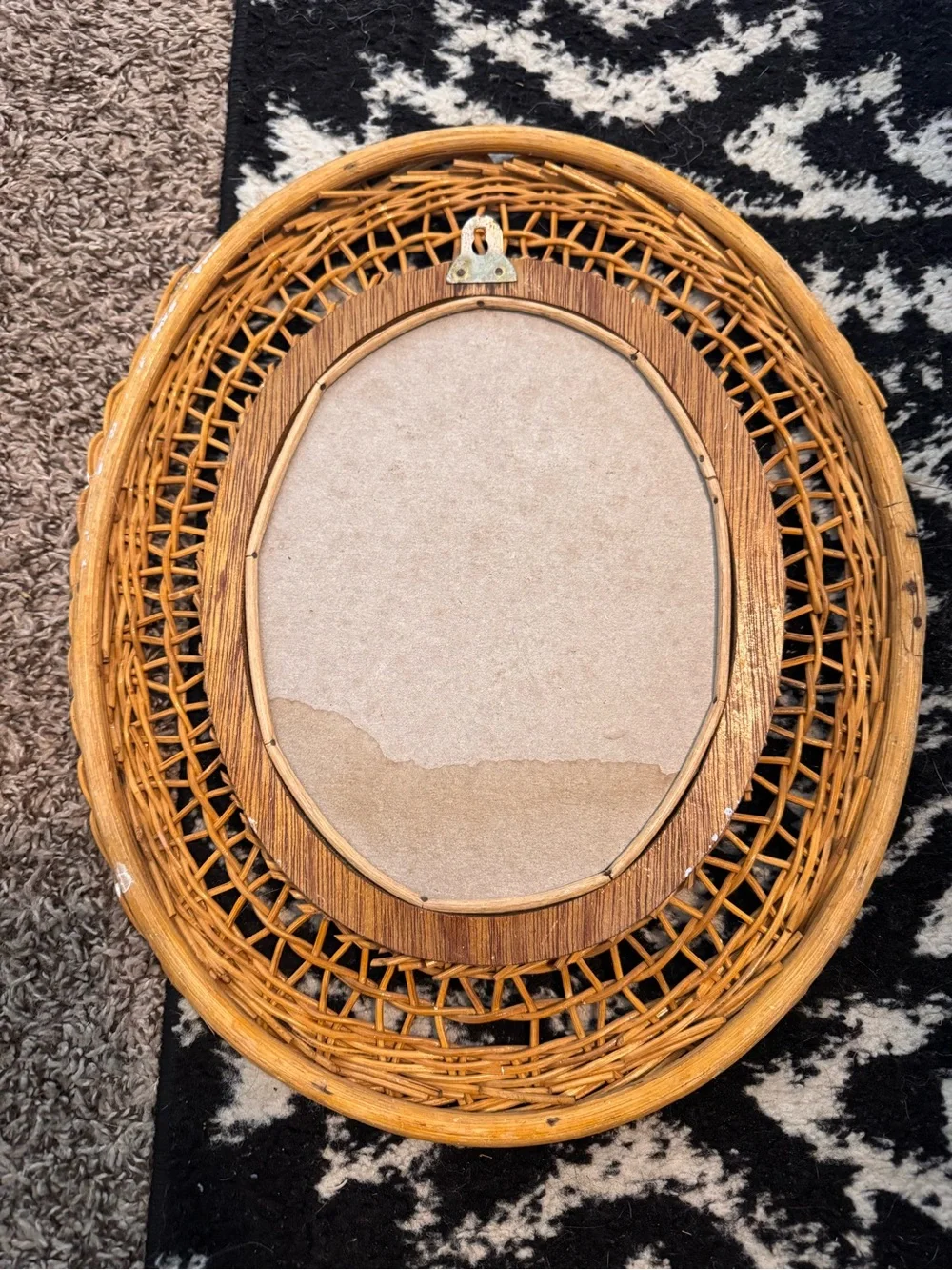 Vintage Woven Oval Wall Mirror - Tan